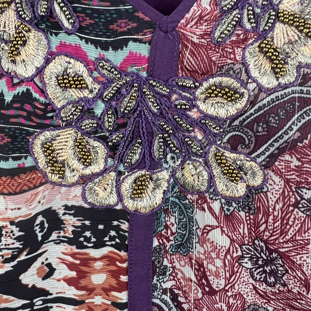 Soft Surroundings All Together Patchwork Boho Tunic Top SZ M Beading Embroidery - Picture 5 of 9